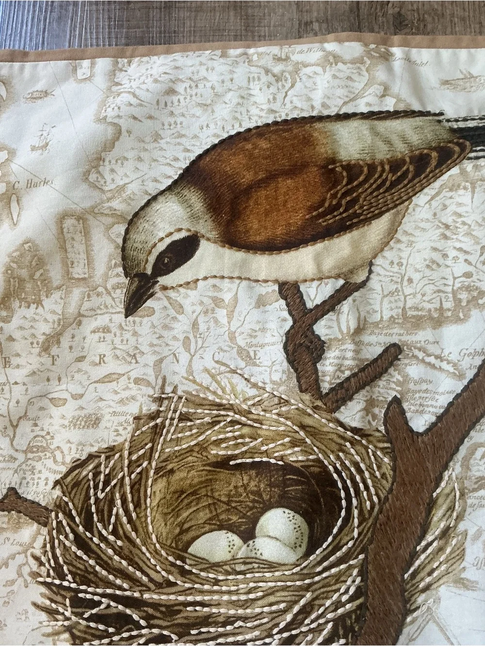 Pottery barn bird & Nest Decorative embroidered throwPillow Cover Neutral Browns